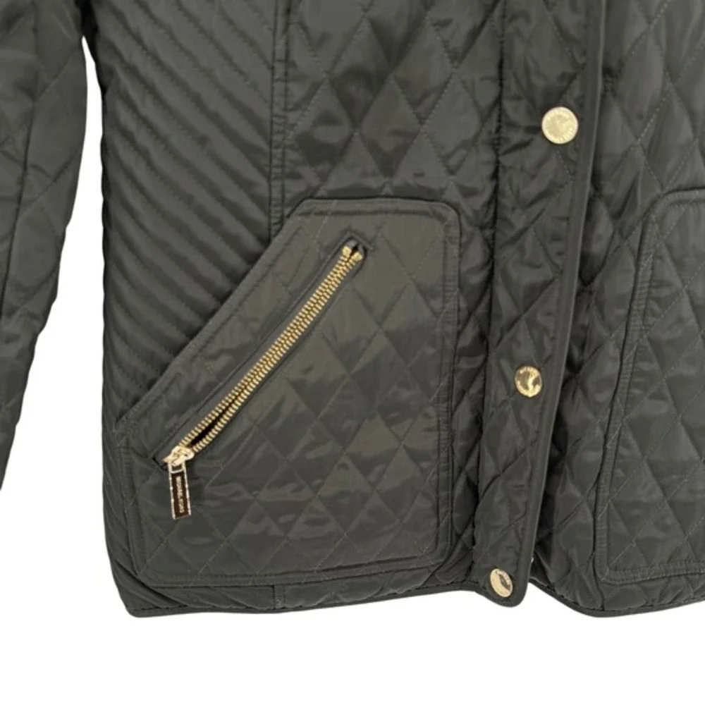 MICHAEL KORS Quilted Puffer Jacket Zip Hoodie Olive Green Pre-Owned Womens Small